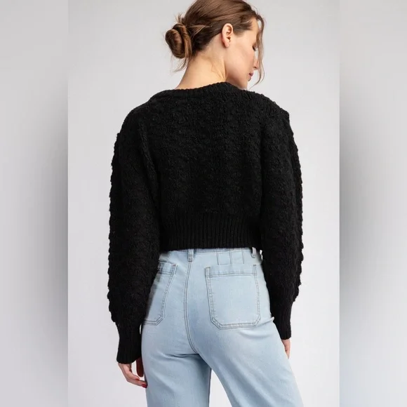 3D Flower Button Cropped Sweater Cardigan - eesome - Picture 3 of 5